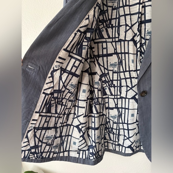 Banana Republic Women's Blazer Gray NYC Map Lining 100% Cotton Size 14 Petite - Picture 7 of 11